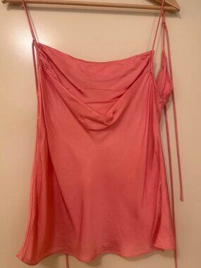 Anthropology Coral Pink Satin Cowl Neck top